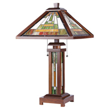 Load image into Gallery viewer, RADIANCE goods Mission-Style 3 Light Double Lit Wooden Table Lamp 15" Shade