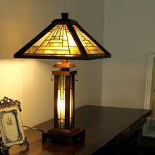 Load image into Gallery viewer, RADIANCE goods Mission-Style 3 Light Double Lit Wooden Table Lamp 15" Shade
