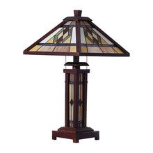 Load image into Gallery viewer, RADIANCE goods Mission-Style 3 Light Double Lit Wooden Table Lamp 15" Shade