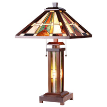 Load image into Gallery viewer, RADIANCE goods Mission-Style 3 Light Double Lit Wooden Table Lamp 15" Shade