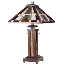 Load image into Gallery viewer, RADIANCE goods Mission-Style 3 Light Double Lit Wooden Table Lamp 15" Shade
