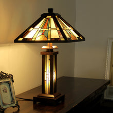 Load image into Gallery viewer, RADIANCE goods Mission-Style 3 Light Double Lit Wooden Table Lamp 15" Shade