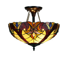 Load image into Gallery viewer, RADIANCE goods Victorian Tiffany-Style Dark Bronze 2 Light Semi-Flush Fixture 16" Wide