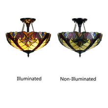 Load image into Gallery viewer, RADIANCE goods Victorian Tiffany-Style Dark Bronze 2 Light Semi-Flush Fixture 16" Wide