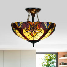 Load image into Gallery viewer, RADIANCE goods Victorian Tiffany-Style Dark Bronze 2 Light Semi-Flush Fixture 16" Wide