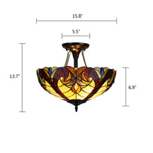 Load image into Gallery viewer, RADIANCE goods Victorian Tiffany-Style Dark Bronze 2 Light Semi-Flush Fixture 16" Wide