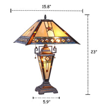 Load image into Gallery viewer, RADIANCE goods Tiffany-Style 3 Light Mission Double Lit Table Lamp 16" Shade