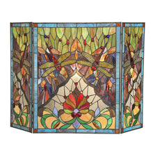 Load image into Gallery viewer, RADIANCE goods Dragonfly 3pcs Folding Stained Glass Fireplace Screen 44" Wide