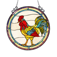 Load image into Gallery viewer, RADIANCE goods Rooster Stained Glass Window Panel 24"x24"