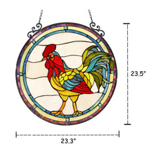 Load image into Gallery viewer, RADIANCE goods Rooster Stained Glass Window Panel 24"x24"