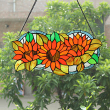 Load image into Gallery viewer, RADIANCE goods Floral Stained Glass Window Panel 17.3"x8.7"