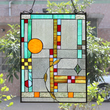 Load image into Gallery viewer, RADIANCE goods Geometric Stained Glass Window Panel 17.5"x25"