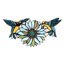 Load image into Gallery viewer, RADIANCE goods Tiffany-style Blue Animal/Floral Design Window Panel 17" x 7.75"