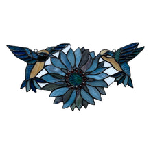 Load image into Gallery viewer, RADIANCE goods Tiffany-style Blue Animal/Floral Design Window Panel 17" x 7.75"