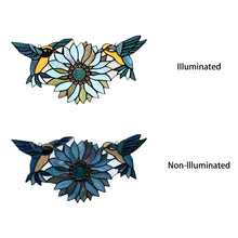 Load image into Gallery viewer, RADIANCE goods Tiffany-style Blue Animal/Floral Design Window Panel 17" x 7.75"