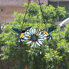 Load image into Gallery viewer, RADIANCE goods Tiffany-style Blue Animal/Floral Design Window Panel 17" x 7.75"