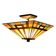 Load image into Gallery viewer, RADIANCE goods Tiffany 2 Light Mission Semi-Flush Ceiling Mount 14" Wide