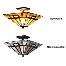 Load image into Gallery viewer, RADIANCE goods Tiffany 2 Light Mission Semi-Flush Ceiling Mount 14" Wide