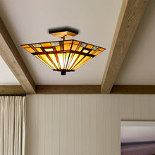Load image into Gallery viewer, RADIANCE goods Tiffany 2 Light Mission Semi-Flush Ceiling Mount 14" Wide