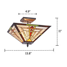 Load image into Gallery viewer, RADIANCE goods Tiffany 2 Light Mission Semi-Flush Ceiling Mount 14" Wide
