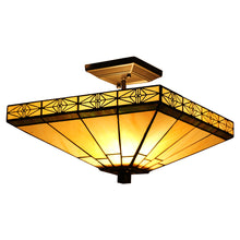 Load image into Gallery viewer, RADIANCE goods Tiffany 2 Light Mission Semi-Flush Ceiling Mount 14" Wide