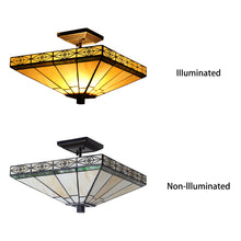 Load image into Gallery viewer, RADIANCE goods Tiffany 2 Light Mission Semi-Flush Ceiling Mount 14" Wide