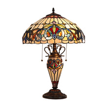 Load image into Gallery viewer, RADIANCE goods Victorian Tiffany-style Dark Bronze 3 Light Double Lit Table Lamp 16" Wide
