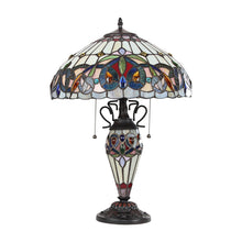 Load image into Gallery viewer, RADIANCE goods Victorian Tiffany-style Dark Bronze 3 Light Double Lit Table Lamp 16" Wide