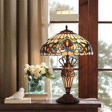 Load image into Gallery viewer, RADIANCE goods Victorian Tiffany-style Dark Bronze 3 Light Double Lit Table Lamp 16" Wide