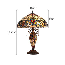 Load image into Gallery viewer, RADIANCE goods Victorian Tiffany-style Dark Bronze 3 Light Double Lit Table Lamp 16" Wide