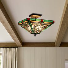 Load image into Gallery viewer, RADIANCE goods Tiffany 2 Light Mission Semi-Flush Ceiling Mount 14" Wide