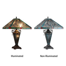 Load image into Gallery viewer, RADIANCE goods Mission Tiffany-style Blackish Bronze 3 Light Double Lit Table Lamp 16" Wide