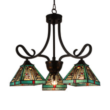 Load image into Gallery viewer, RADIANCE goods Mission Tiffany-style Blackish Bronze 3 Light Mini Chandelier 22" Wide