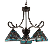 Load image into Gallery viewer, RADIANCE goods Mission Tiffany-style Blackish Bronze 3 Light Mini Chandelier 22" Wide