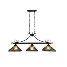 Load image into Gallery viewer, RADIANCE goods Mission Tiffany-Style Blackish Bronze 3 Light Island Pendant 47" Wide