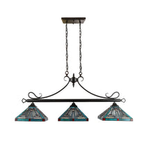 Load image into Gallery viewer, RADIANCE goods Mission Tiffany-Style Blackish Bronze 3 Light Island Pendant 47" Wide