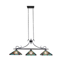 Load image into Gallery viewer, RADIANCE goods Mission Tiffany-Style Blackish Bronze 3 Light Island Pendant 47" Wide