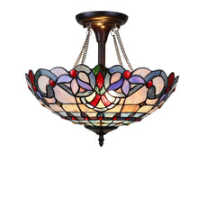 Load image into Gallery viewer, RADIANCE goods Victorian Tiffany-Style Dark Bronze 2 Light Semi-Flush Ceiling Fixture 16" Wide