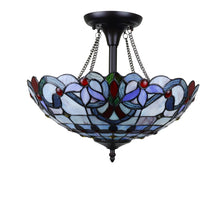 Load image into Gallery viewer, RADIANCE goods Victorian Tiffany-Style Dark Bronze 2 Light Semi-Flush Ceiling Fixture 16" Wide