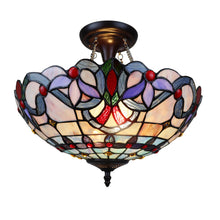Load image into Gallery viewer, RADIANCE goods Victorian Tiffany-Style Dark Bronze 2 Light Semi-Flush Ceiling Fixture 16" Wide