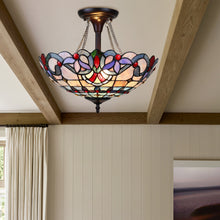 Load image into Gallery viewer, RADIANCE goods Victorian Tiffany-Style Dark Bronze 2 Light Semi-Flush Ceiling Fixture 16" Wide