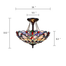 Load image into Gallery viewer, RADIANCE goods Victorian Tiffany-Style Dark Bronze 2 Light Semi-Flush Ceiling Fixture 16" Wide