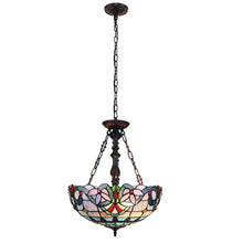 Load image into Gallery viewer, RADIANCE goods Victorian Tiffany-Style Dark Bronze 2 Light Inverted Ceiling Pendant 18" Wide
