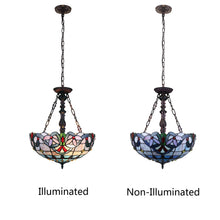 Load image into Gallery viewer, RADIANCE goods Victorian Tiffany-Style Dark Bronze 2 Light Inverted Ceiling Pendant 18" Wide