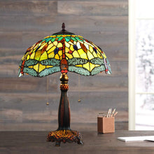 Load image into Gallery viewer, RADIANCE goods Dragonfly Tiffany-style Dark Bronze 2 Light Table Lamp 16" Wide