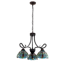 Load image into Gallery viewer, RADIANCE goods Dragonfly Tiffany-style Dark Bronze 3 Light Mini Chandelier 24" Wide