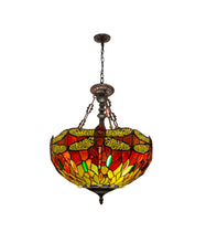 Load image into Gallery viewer, RADIANCE goods Dragonfly Tiffany-style Dark Bronze 3 Light Inverted Pendant 18" Wide