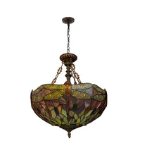Load image into Gallery viewer, RADIANCE goods Dragonfly Tiffany-style Dark Bronze 3 Light Inverted Pendant 18" Wide