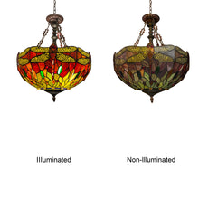 Load image into Gallery viewer, RADIANCE goods Dragonfly Tiffany-style Dark Bronze 3 Light Inverted Pendant 18" Wide