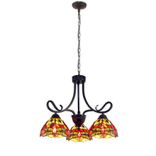 Load image into Gallery viewer, RADIANCE goods Dragonfly Tiffany-style Dark Bronze 3 Light Mini Chandelier 24" Wide